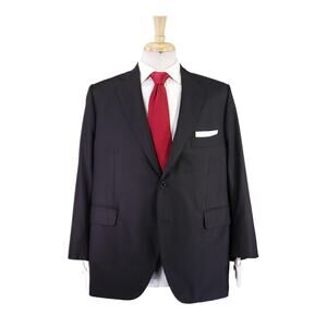 Master Tailored Hand Made Italy Solid Black 2-Btn Wool Suit 42S